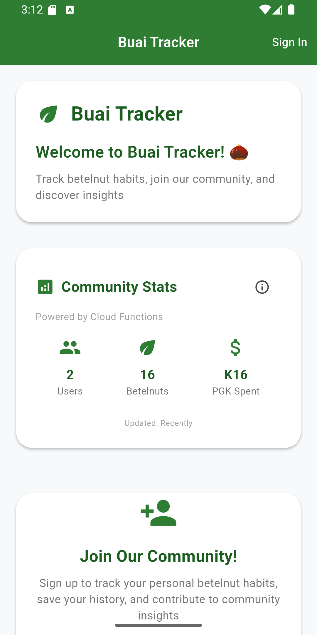 Buai Tracker App Screenshot 1